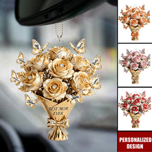 Personalized Flower Butterfly Car Ornament - Heartfelt Mother's Day Gift for Mom, Wife