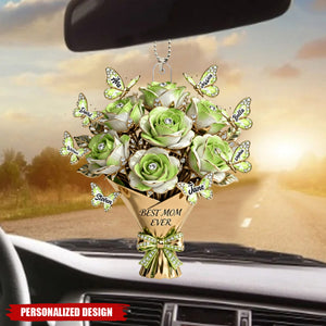 Personalized Flower Butterfly Car Ornament - Heartfelt Mother's Day Gift for Mom, Wife