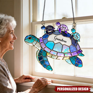 Grandma Mom Turtle Suncatcher Ornament - Personalized Window Hanging Suncatcher Ornament