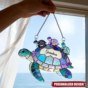 Grandma Mom Turtle Suncatcher Ornament - Personalized Window Hanging Suncatcher Ornament