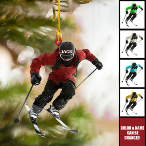 Personalized Skiing Christmas Acrylic Ornament, Unique Winter Sports Holiday Xmas Decor for Snow Lovers