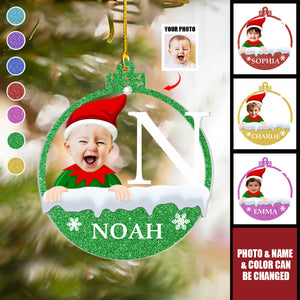 Christmas Elf Monogram Kid - Personalized Acrylic Photo Ornament