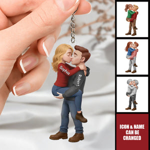 Personalized Romantic Kissing Couple Acrylic Keychain -Anniversary Wedding Gifts For Husband And Wife - Love In Every Piece