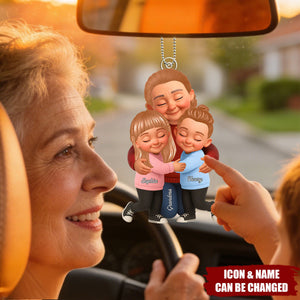 Grandma And Grandkids Under Blossom Tree - Personalized Car Ornament
