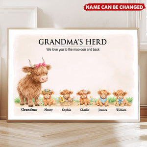 Grandma and Grandpa's Herd Highland Cow Family - Personalized Poster - Gift for Grandma, Grandpa