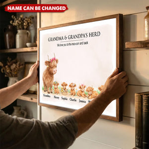 Grandma and Grandpa's Herd Highland Cow Family - Personalized Poster - Gift for Grandma, Grandpa