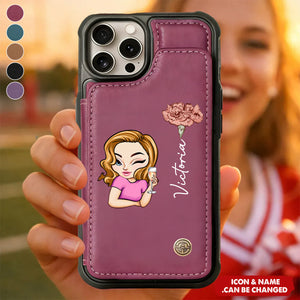 Sassy Girl Cartoon Character - Personalized Leather Flip Wallet Phone Case