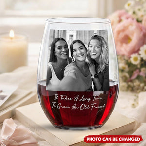 Custom Bestie Photo For Best Friend, Friendship Thank You Gifts - Personalized Photo Stemless Wine Glass