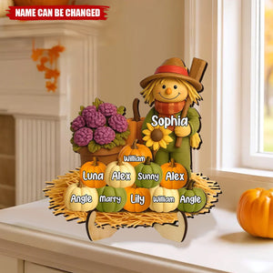 Fall Scarecrow Grandma with Pumpkins Grandkids Names Personalized 2-Layer Wooden Plaque