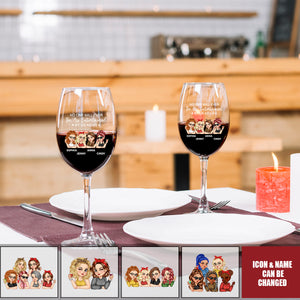 Right In The Throat Besties Sisters - Personalized Wine Glass
