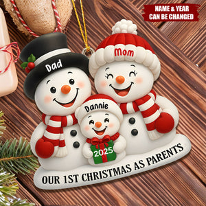 Our 1st Christmas As Parents Snowmen Ornament, Personalized Custom Wood Ornament, Gift For New Parents