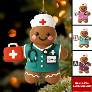 Nurse Gift - Gingerbread Cookie Shape Custom Scrubs - Acrylic Ornament