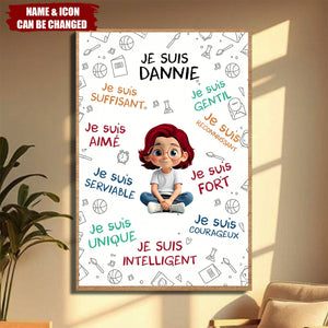 Empowering Words With Cartoon Girl For Daughter, Personalized Vertical Poster, Gift For Daughters