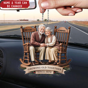 Growing Old Together Couple Sitting On Rocking Chairs Personalized Car Ornament