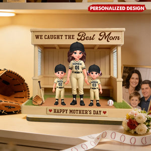 We Caught The Best Mom - Baseball Dugout Personalized 2-Layered Wooden Plaque Gifts For Mother's Day, Baseball Mom