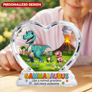 Personalized Acrylic Block Plaque - Grandma And Kids Cartoon Dinosaurs - Heartfelt Mother's Day Gift For Grandma
