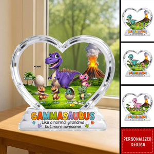 Personalized Acrylic Block Plaque - Grandma And Kids Cartoon Dinosaurs - Heartfelt Mother's Day Gift For Grandma