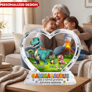 Personalized Acrylic Block Plaque - Grandma And Kids Cartoon Dinosaurs - Heartfelt Mother's Day Gift For Grandma