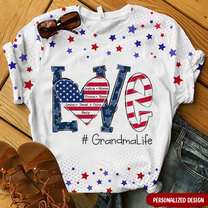 Love Grandmalife 4th July American Flag Personalized 3D T-shirt