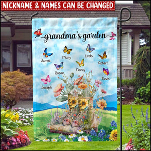 Personalized Grandma's Garden Butterfly Grandkids Flag