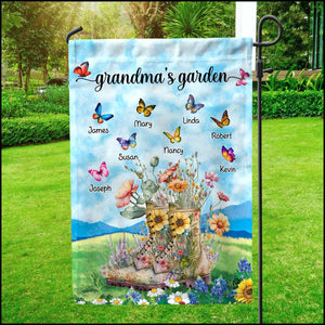 Personalized Grandma's Garden Butterfly Grandkids Flag