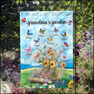 Personalized Grandma's Garden Butterfly Grandkids Flag