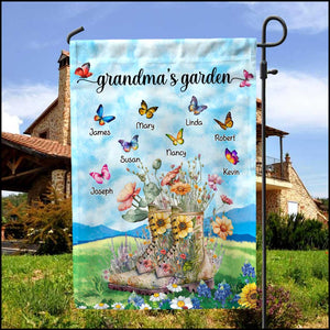 Personalized Grandma's Garden Butterfly Grandkids Flag