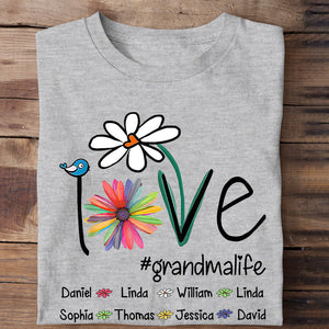Personalized Love Grandma Life Flower And Grandkids T-shirt