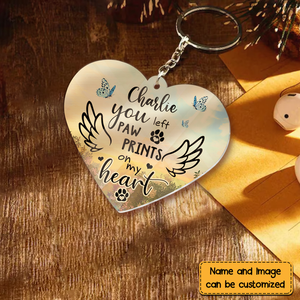 Memorial Gift You Left Paw Prints On My Heart Custom Photo Acylic Keychain