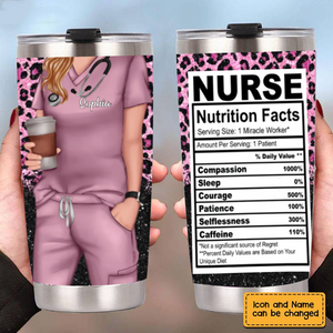 Nurse Life Nutrition Facts - Personalized Tumbler Cup - Gift For Doctor & Nurse - Glitter Leopard Design