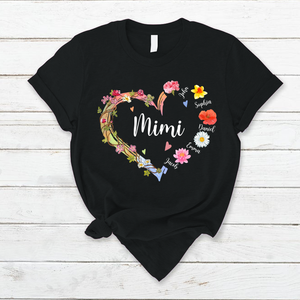 Personalized Grandma / Mom And Kid Flower Heart T-Shirt