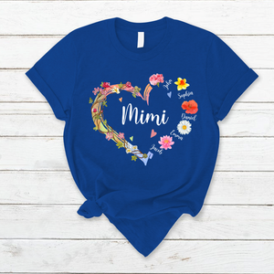 Personalized Grandma / Mom And Kid Flower Heart T-Shirt