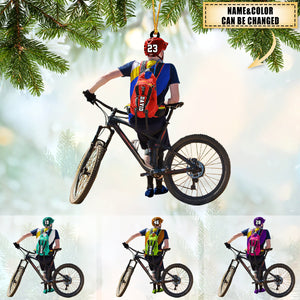 Personalized Mountain Biking Ornament, Custom Name Acrylic Flat Ornament