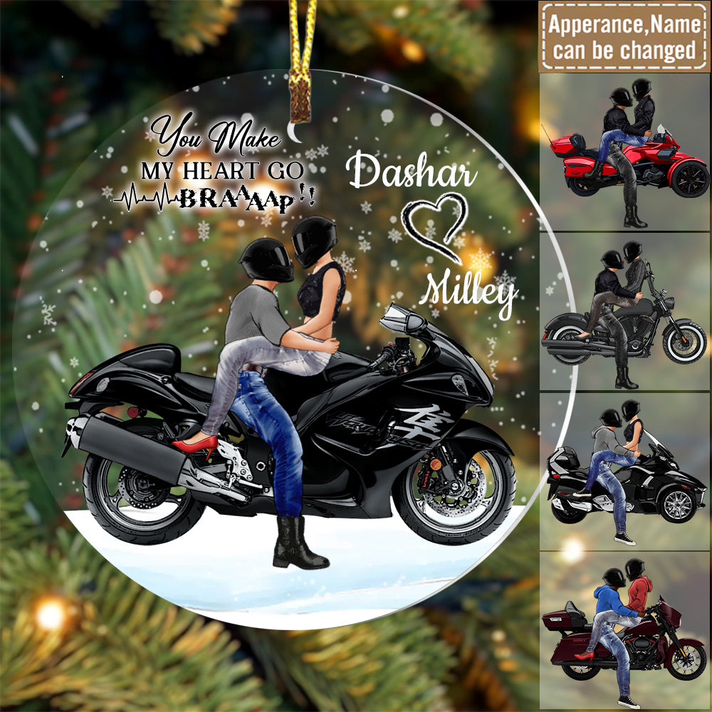 Personalized Riding Couple Acrylic Ornament- You Make My Heart Go Braaap
