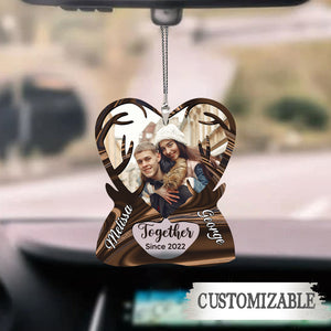Deer Couple - Personalized Acrylic Car Ornament - Best Gift For Couple