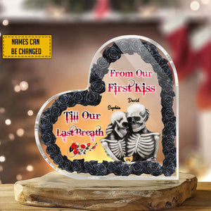 Skull Couple Black Rose Couple Gift - Personalized Heart-Shaped Acrylic Plaque