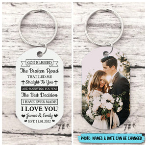 God Blessed The Broken Road - Personalized Keychain - Best Gift for Couple