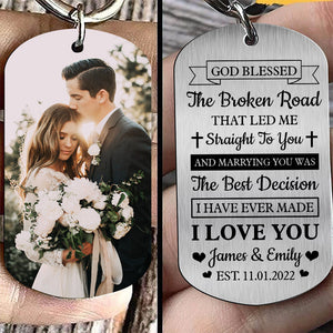 God Blessed The Broken Road - Personalized Keychain - Best Gift for Couple
