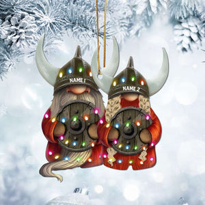 Viking DWARF Couple With Printed Christmas Light - Personalized Christmas Ornament - Gift For Couples
