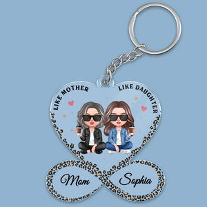 Leopard Heart Infinity Mother Daughters Personalized Acrylic Keychain