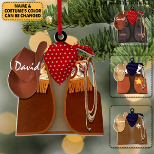 Personalized Cowboy Costume Cowboy Vest Hat Rope Bandana Acrylic Ornament