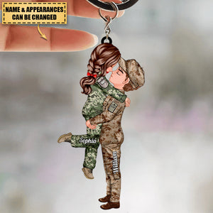 Personalized Keychain, Couple Portrait Army Gifts by Occupation