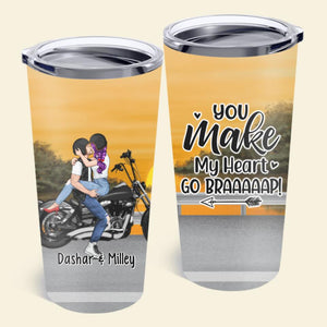 PERSONALIZED RIDING COUPLE TUMBLER- YOU MAKE MY HEART GO BRAAAP