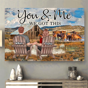 PERSONALIZED BACK VIEW COUPLE SITTING FARM LANDSCAPE AND HORSE YOU & ME WE GOT THIS POSTER