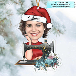 Personalized Photo Mica Ornament - Gift For Sewing Lover - Merry Christmas