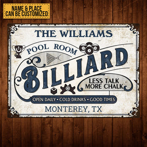 Personalized Billiard Pool Room Custom Classic Metal Signs