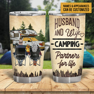 Husband And Wife Camping Partners For Life - Gift For Camping Lovers - Personalized Custom Tumble