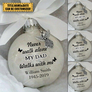 COMMEMORATE ORNAMENTS FEATHER BALL - NEVER WALK ALONE MEMORIAL ORNAMENT