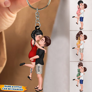 Summer Doll Couple Kissing Hugging Personalized Keychain