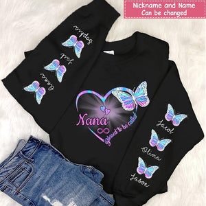 Personalized My Love on my Sleeve Nana with Butterfly Hoodie - Gift for Grandma